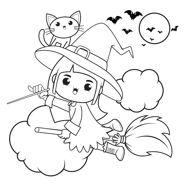 Vector halloween coloring book cute little girl witch20