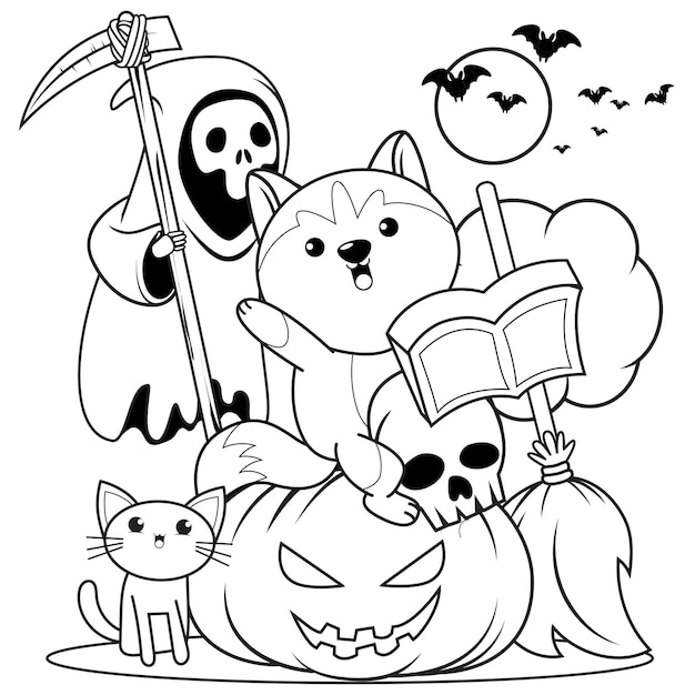 ハロウィンの塗り絵かわいい女の子witch24