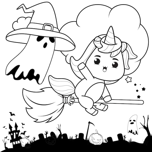 ハロウィンの塗り絵かわいい女の子witch3