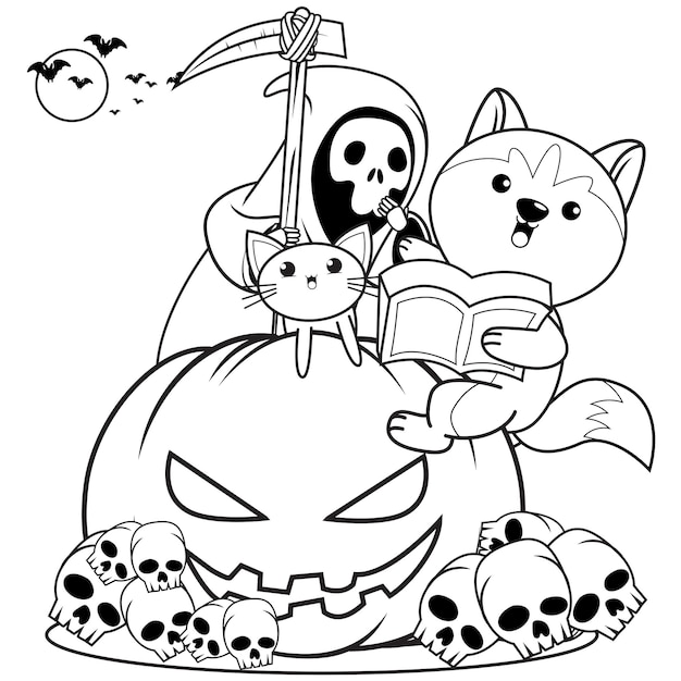 Vector halloween coloring book with cute husky29