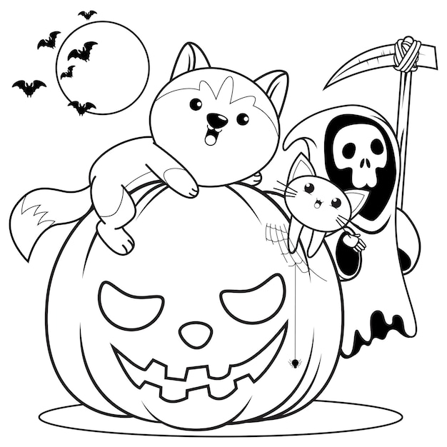 Libro da colorare di halloween con simpatico husky8