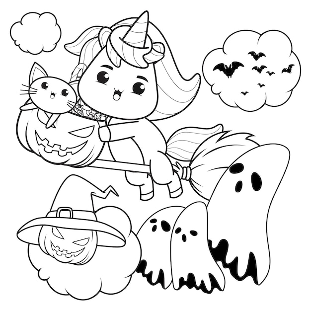 かわいいユニコーンとハロウィンの塗り絵15