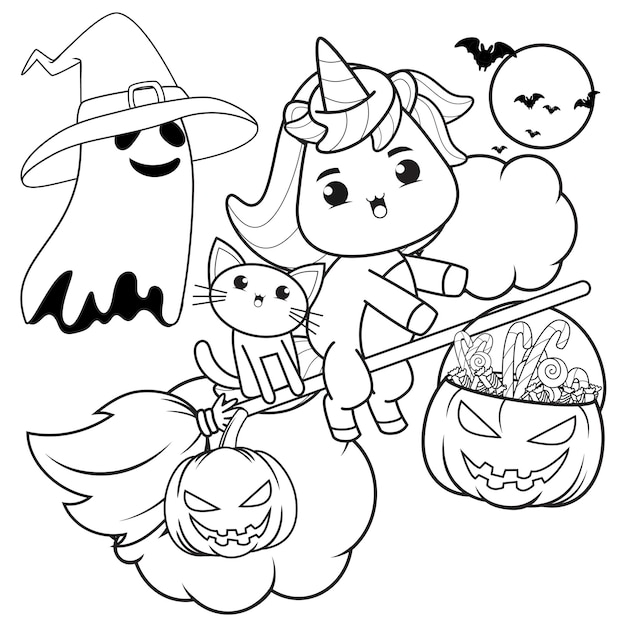 かわいいユニコーンとハロウィンの塗り絵17