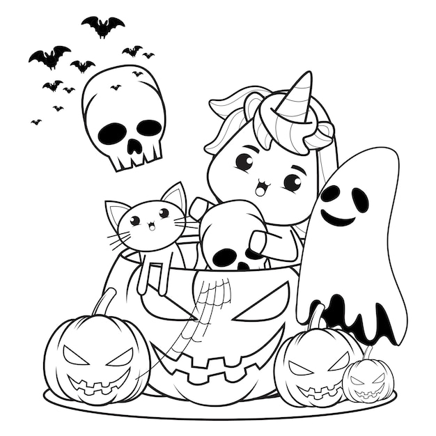 かわいいユニコーンとハロウィンの塗り絵25