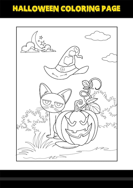 Halloween coloring page for kids Line art coloring page design for kids