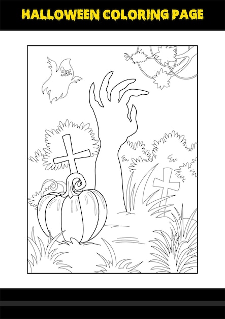 Halloween coloring page for kids Line art coloring page design for kids