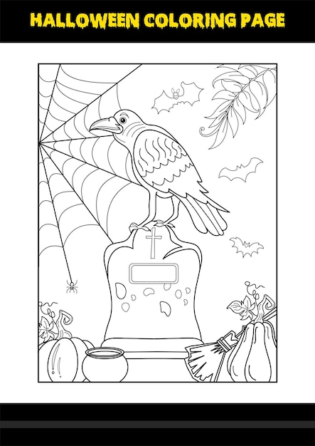 Halloween coloring page for kids Line art coloring page design for kids