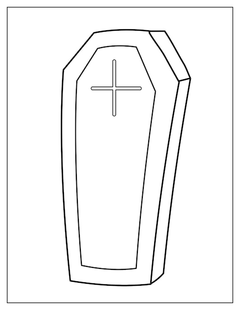 Halloween coloring page with coffin. Spooky print in cartoon style for coloring book in US Letter