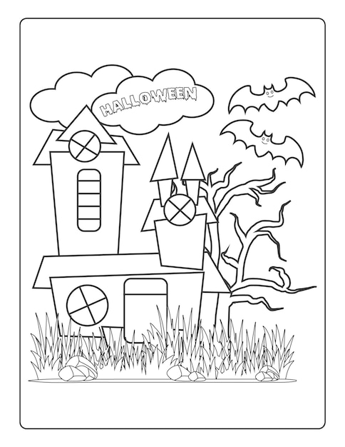 Halloween Coloring Pages for kids with Hand drawn black color pumpkin sketch illustration