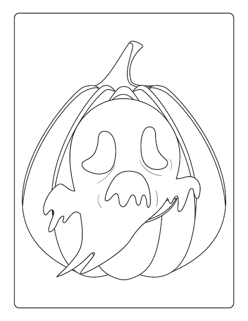 Disegni da colorare di halloween per bambini con illustrazione di schizzo di zucca di colore nero disegnato a mano