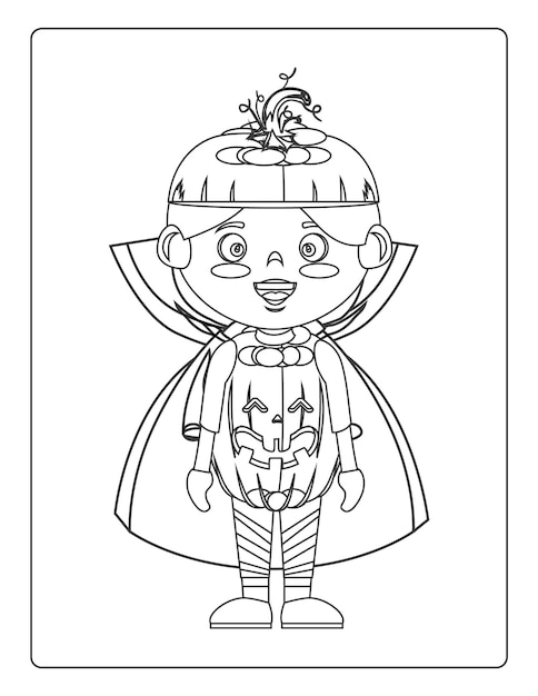 Halloween Coloring Pages for kids with Hand drawn black color pumpkin sketch illustration