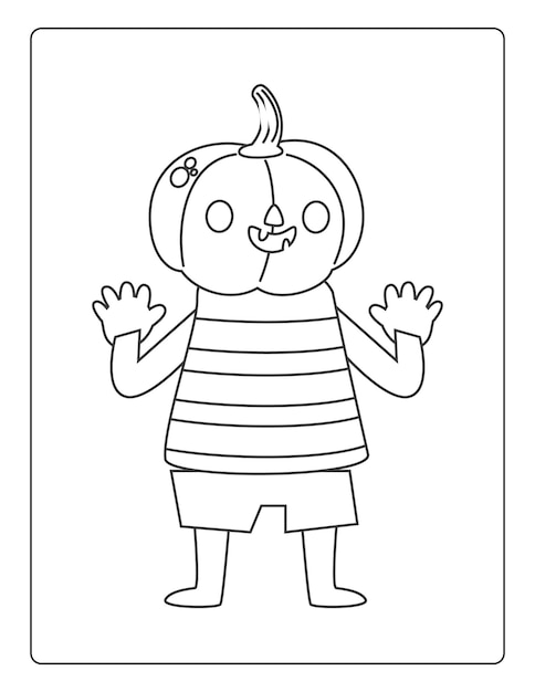 Halloween Coloring Pages for kids with Hand drawn black color pumpkin sketch illustration