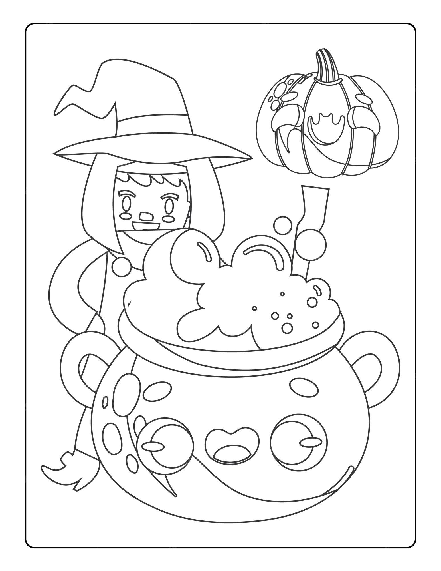 Premium Vector | Halloween coloring pages for kids with hand drawn