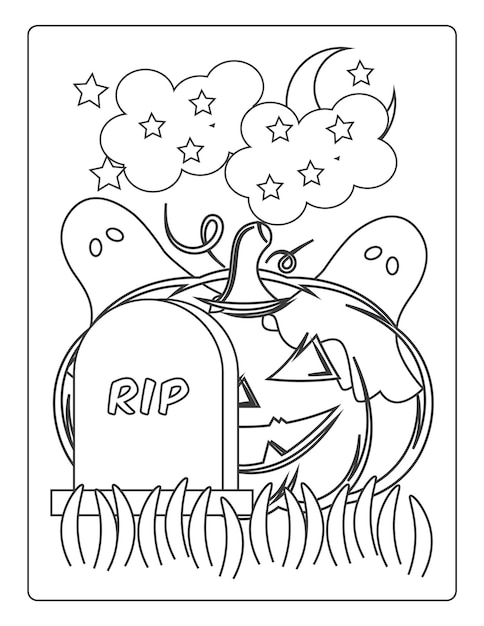 Halloween Coloring Pages for kids with Hand drawn black color pumpkin sketch illustration