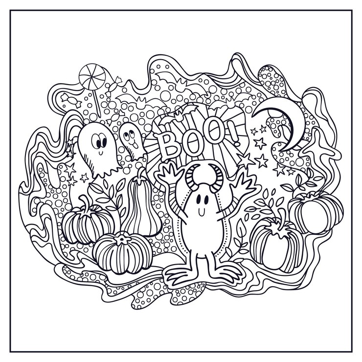 Premium Vector | Halloween coloring pages for kids with hand drawn