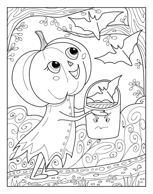 Halloween coloring pages outline drawing for adults coloring book