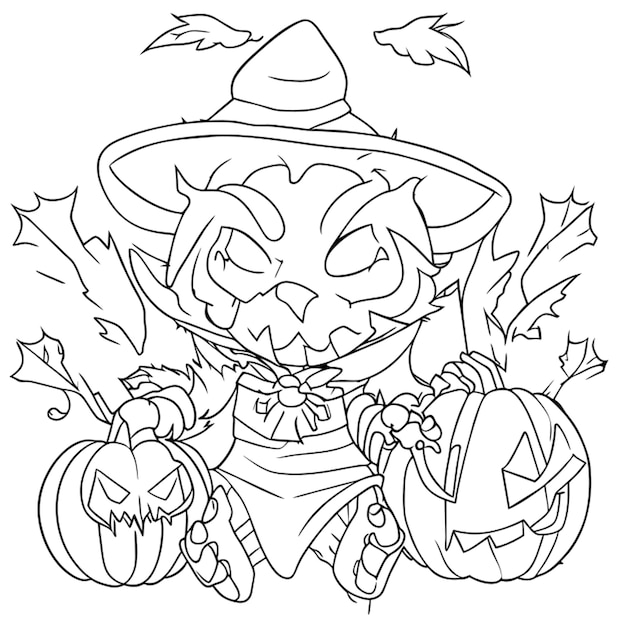 Vettore pagine da colorare di halloween illustrazione vettoriale line art