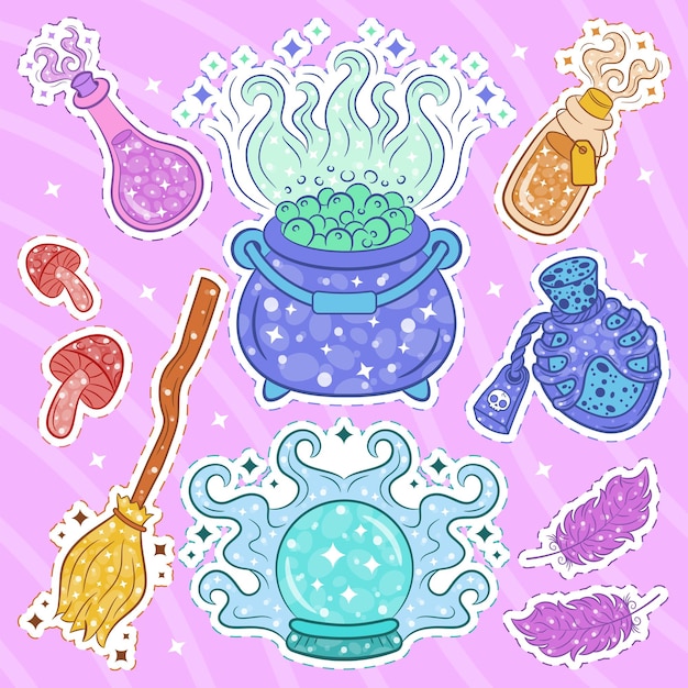 Halloween coloring witchcraft set stickers