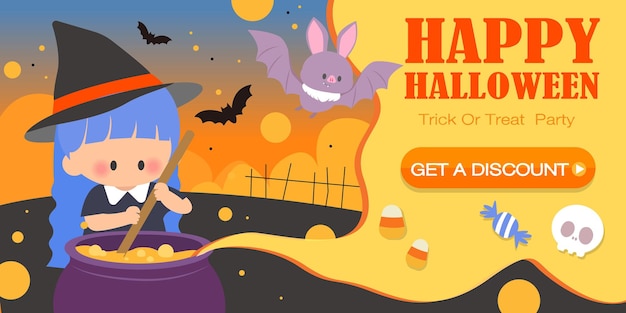 Halloween concept banner achtergrond platte vectorillustratie halloween tekens en symbolen trick or treat?