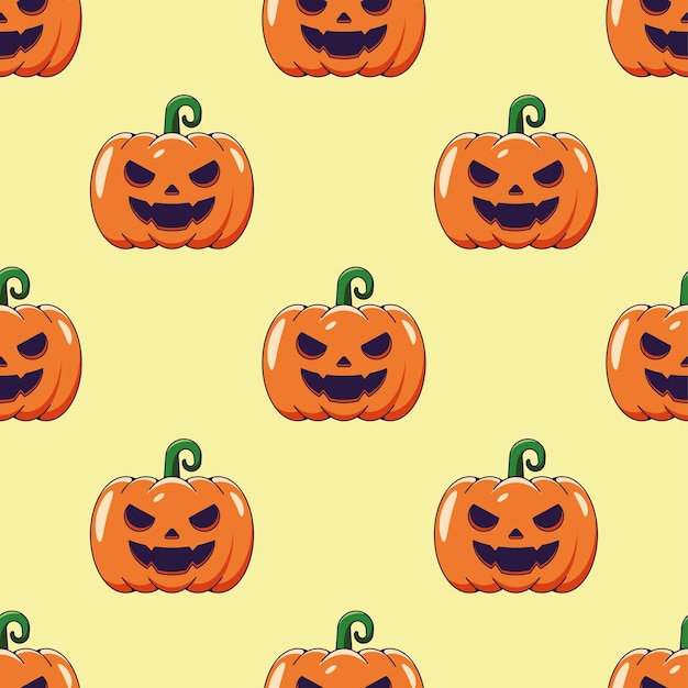 Vector halloween concept vibrant vector seamless pattern of spooky pumpkin on yellow background