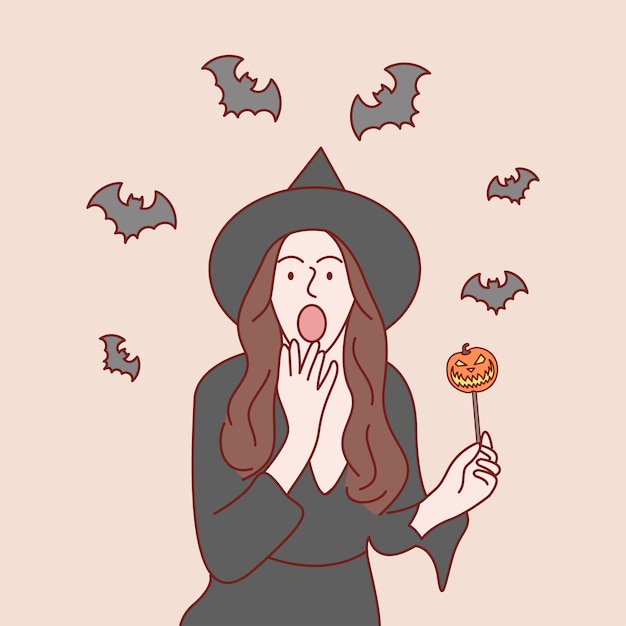 Vector halloween concept. young woman dressed in halloween fashion. hand drawn style vector illustrations.