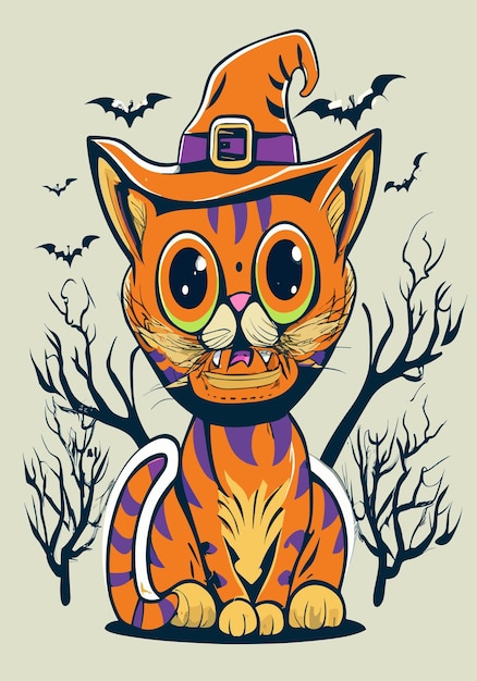 Halloween Creepy Cat 2D Vector Design