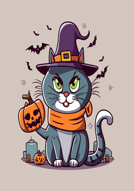 ハロウィーンの不気味な猫の 2D ベクター デザイン