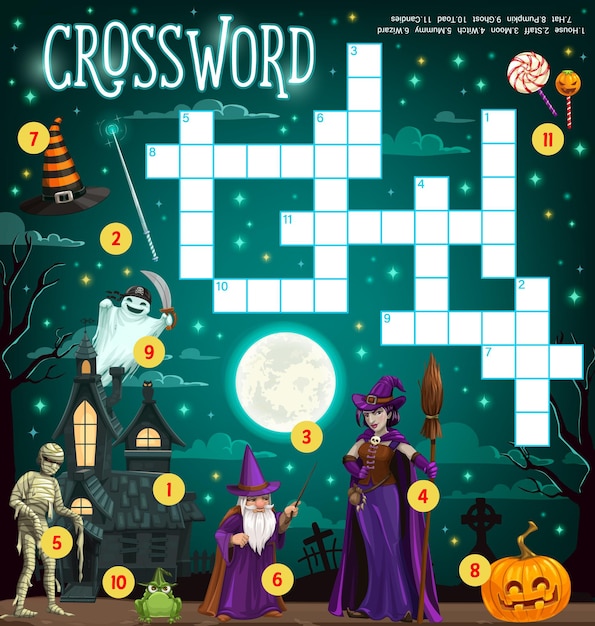 Gioco di cruciverba con griglia di halloween per bambini