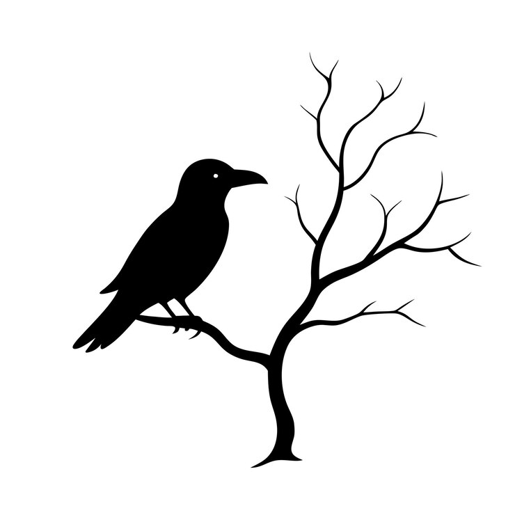 Vector halloween crow on tree branch silhouette art