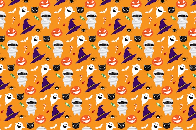 Halloween cute cartoon seamless pattern