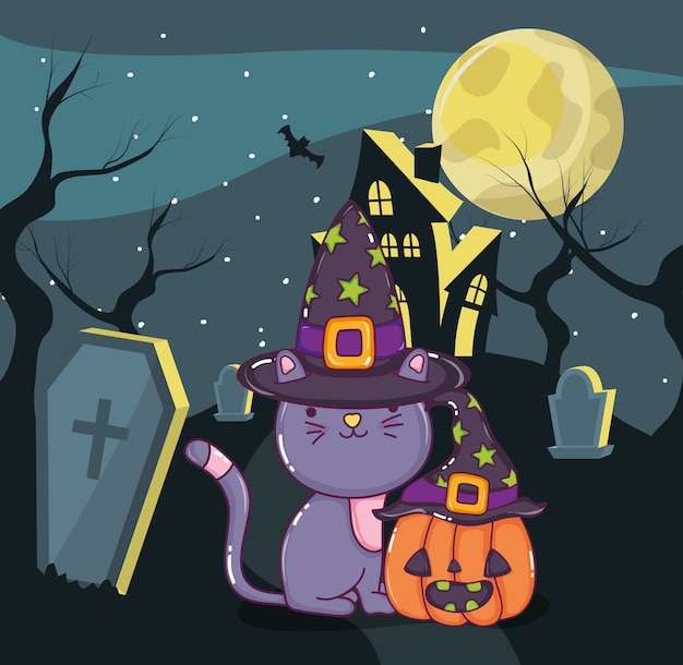 Cartone animato carino gatto di halloween