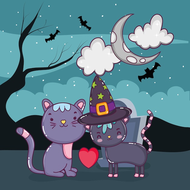 Halloween cute cat cartoons