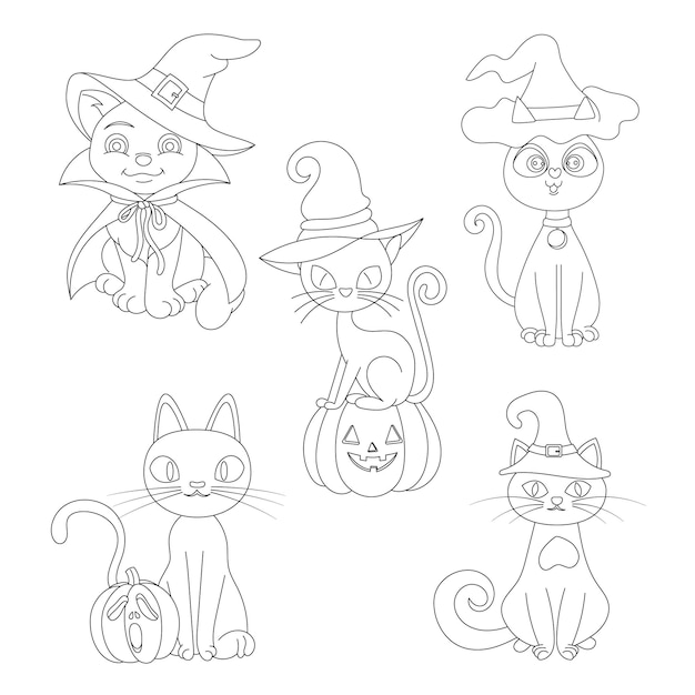 Halloween Cute Cat Line Art Illustration For Coloring Page