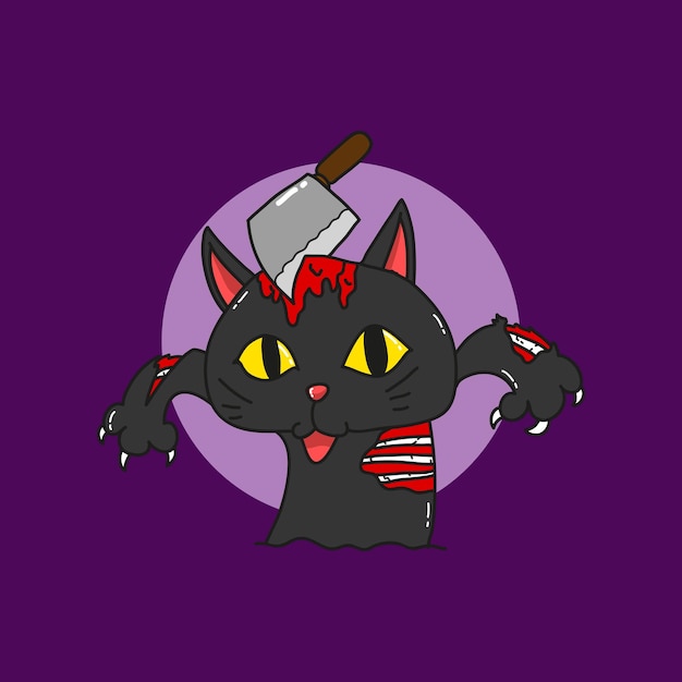 Vector halloween cute cat zombie vector illustration