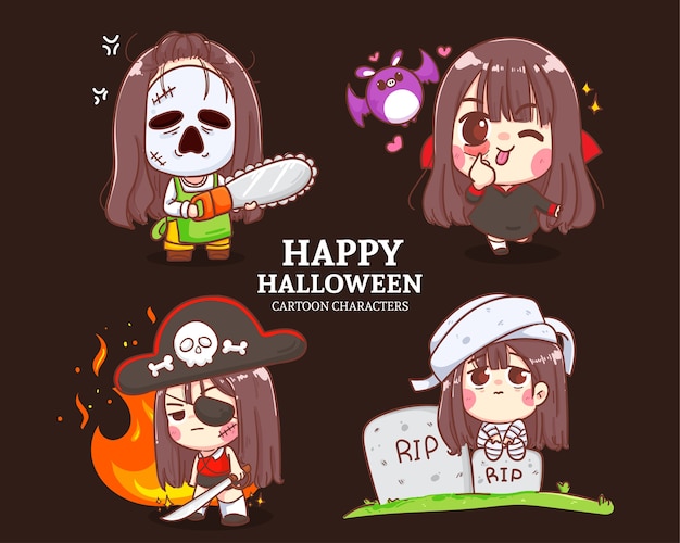 Halloween cute character collection cartoon set illustration.