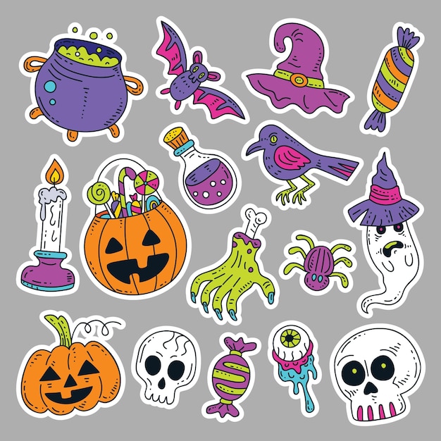 Vector halloween cute element sticker collection