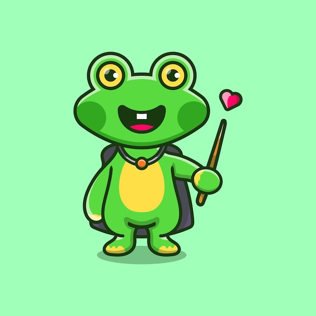 Halloween cute frog wizard with hat, cloak, love, and wand