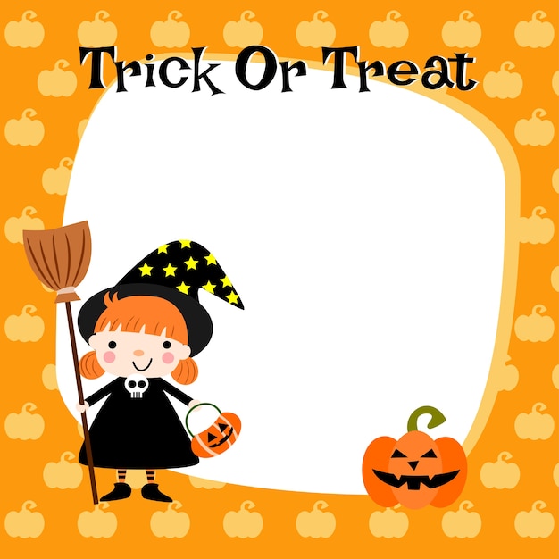 Halloween cute little witch background.