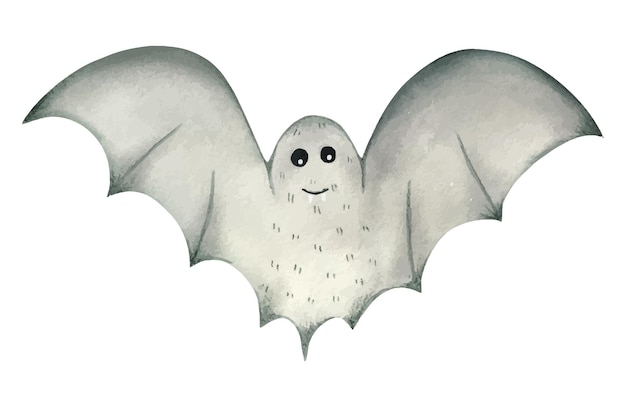 Pipistrello acquerello carino halloween illustrazione di halloween per bambini con un pipistrello carino pipistrello grigio disegnato a mano