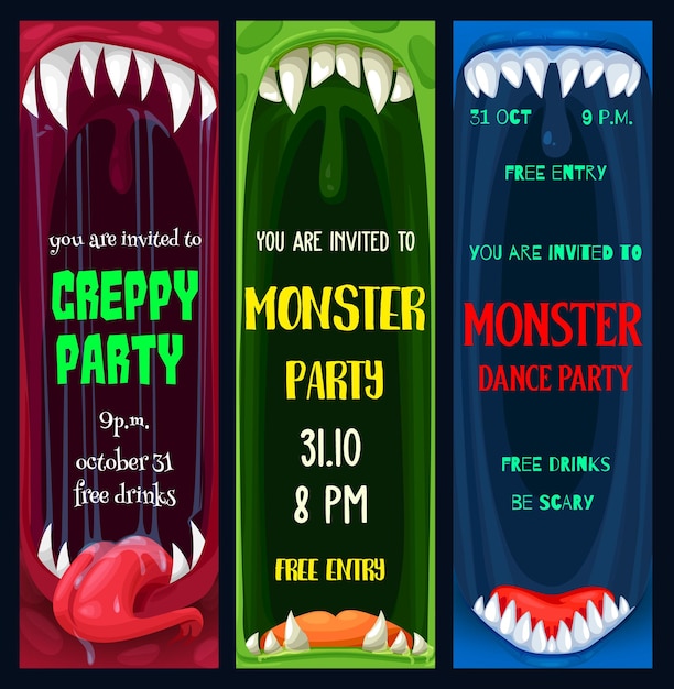 Vector halloween dance and creepy monsters party posters