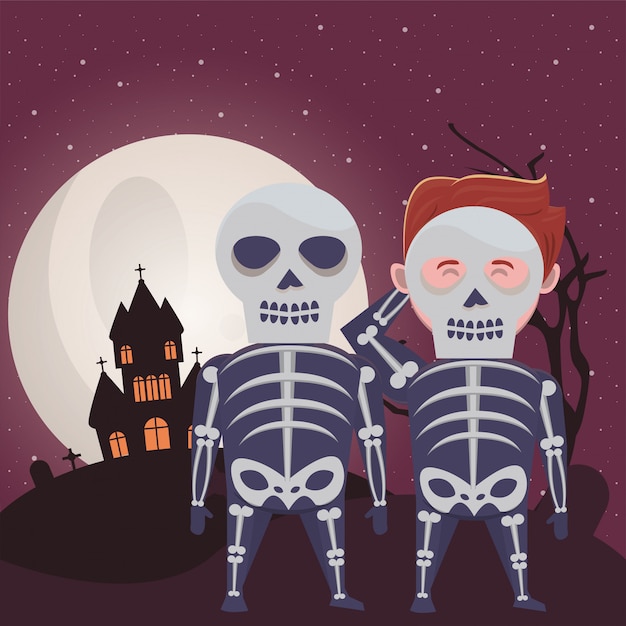 Halloween dark illustration with disguised people