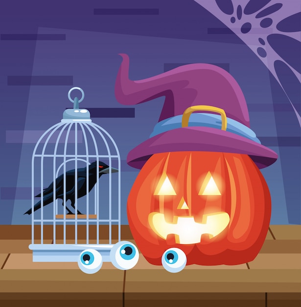 Halloween dark illustration with pumpkin