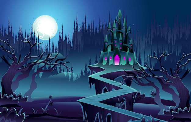 Vector halloween dark night scenery background concept