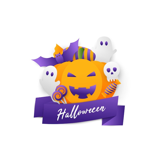 Halloween day vector illustration with pumpkin candy and ghost elements