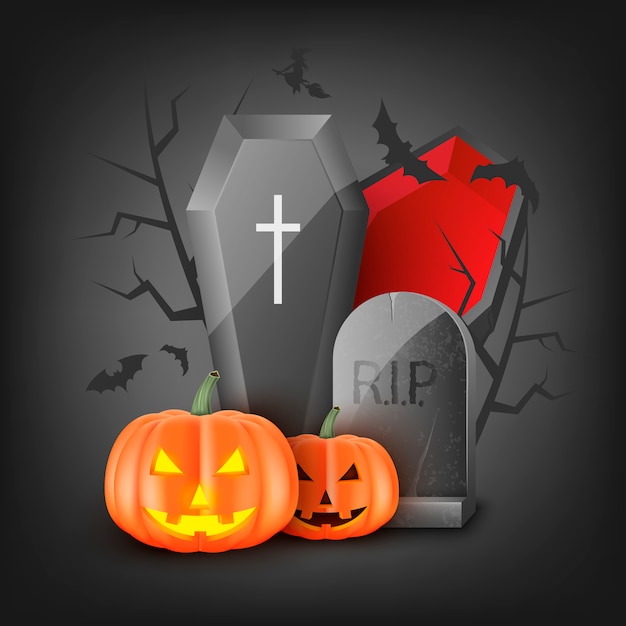 Vector halloween decoratie. enge pompoenen. illustratie