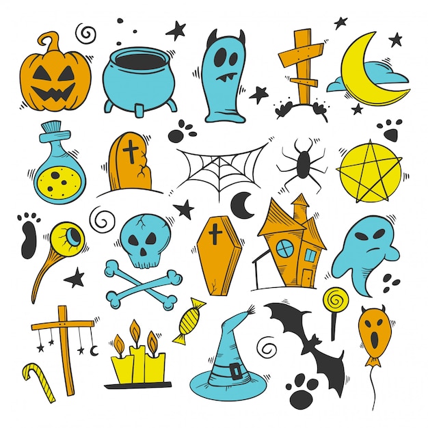 Halloween decoration elements set. Pumpkin and cauldron