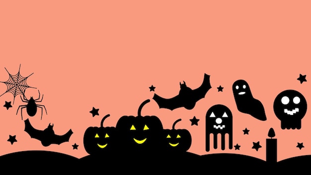 Vector halloween decorations ghost pumpkin spider web candle spider bat skull cute cartoon wallpaper illustration perfect for wallpaper backdrop postcard background for your design