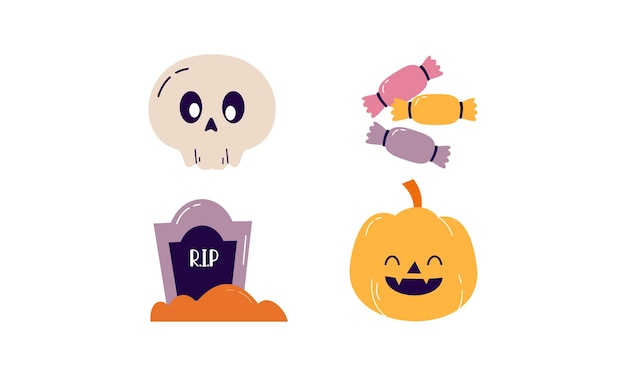 Halloween design elements flat doodle