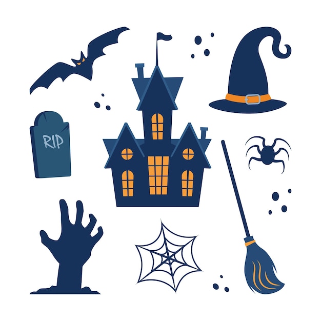 Halloween design elements Halloween cliparts with traditional symbols perfect for party invitation