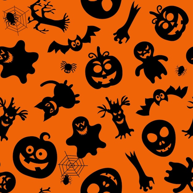 Halloween design Halloween symbols ghost bat pumpkin in cartoon style Vector Illustration